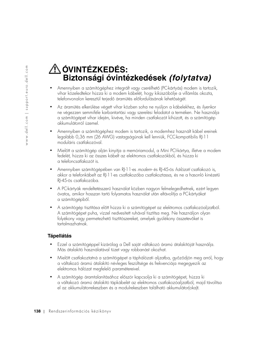 Tápellátás | Dell Latitude D500 User Manual | Page 140 / 352