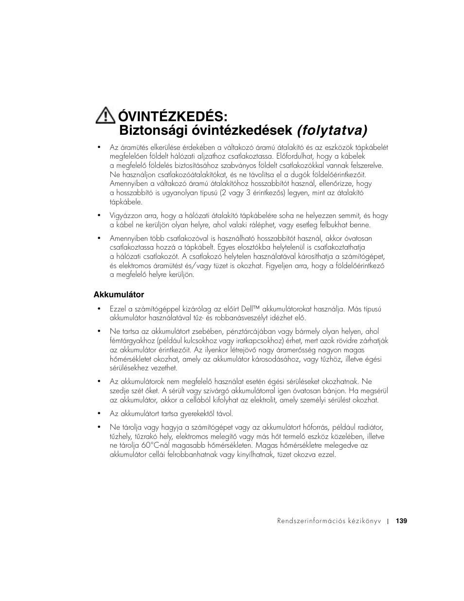 Akkumulátor | Dell Latitude D500 User Manual | Page 141 / 352