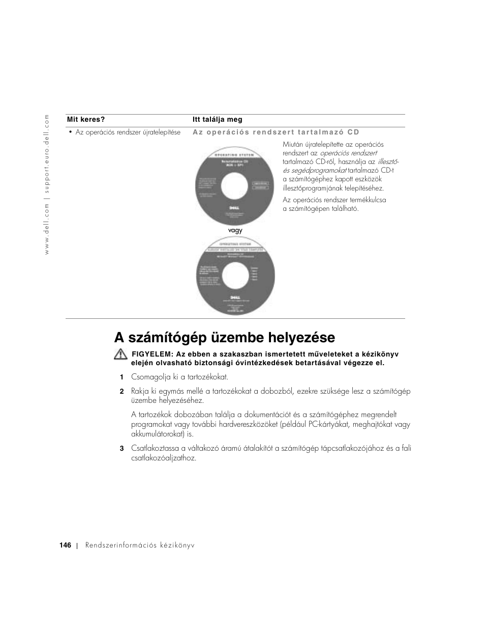 A számítógép üzembe helyezése | Dell Latitude D500 User Manual | Page 148 / 352
