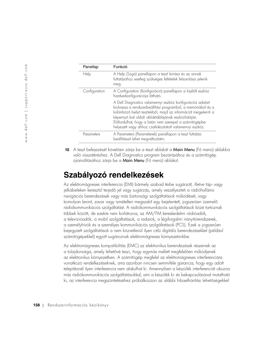 Szabályozó rendelkezések | Dell Latitude D500 User Manual | Page 160 / 352