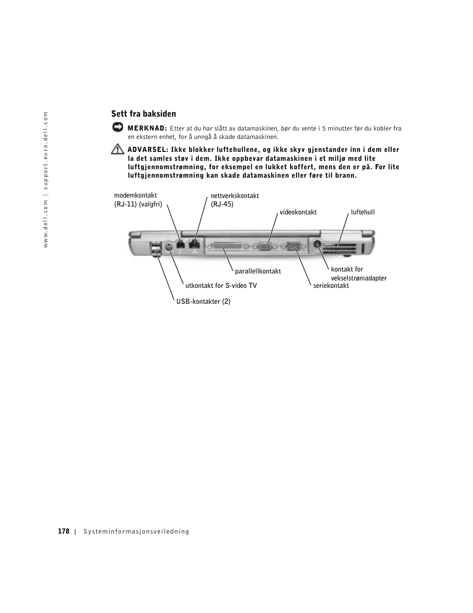 Sett fra baksiden | Dell Latitude D500 User Manual | Page 180 / 352
