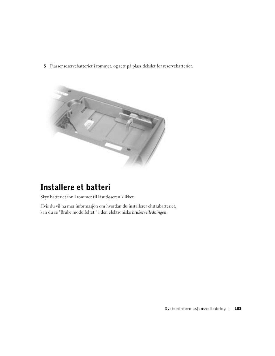 Installere et batteri | Dell Latitude D500 User Manual | Page 185 / 352