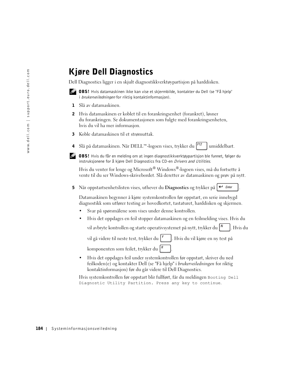 Kjøre dell diagnostics | Dell Latitude D500 User Manual | Page 186 / 352