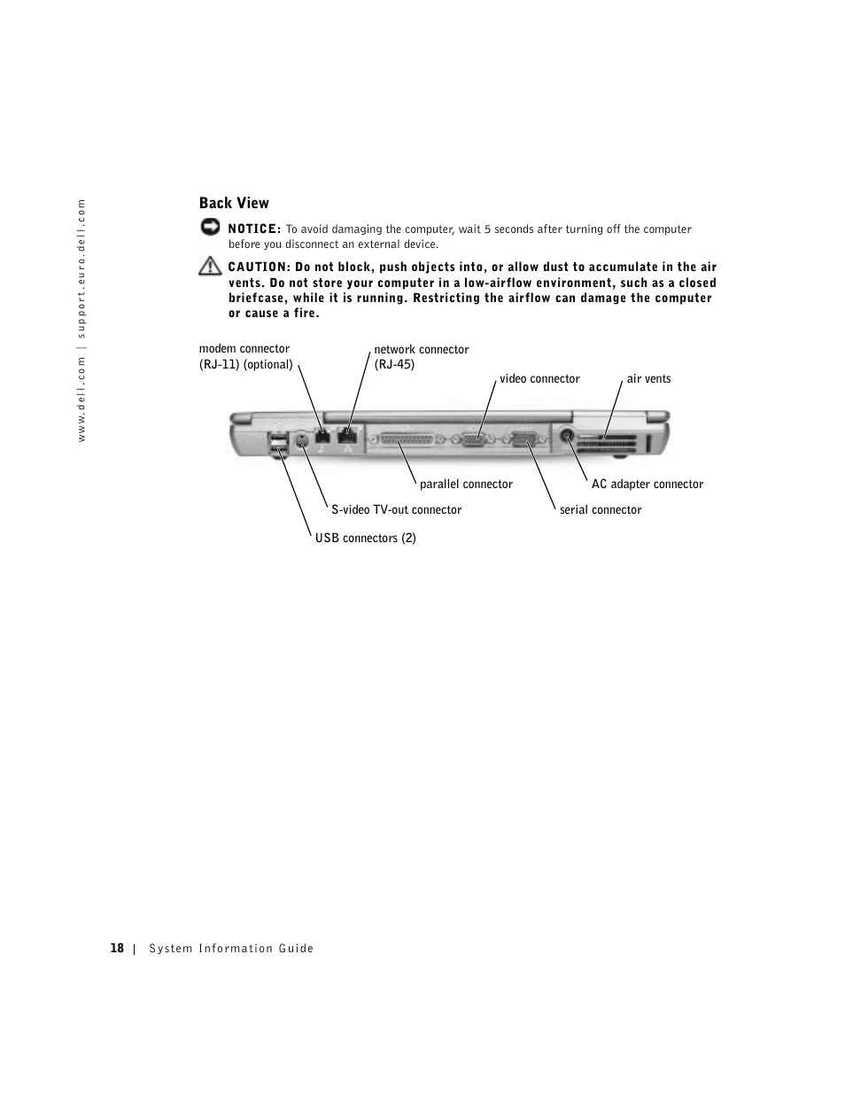 Back view | Dell Latitude D500 User Manual | Page 20 / 352