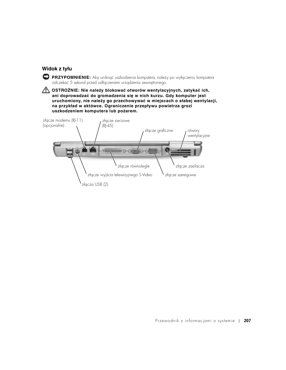 Widok z tyłu | Dell Latitude D500 User Manual | Page 209 / 352