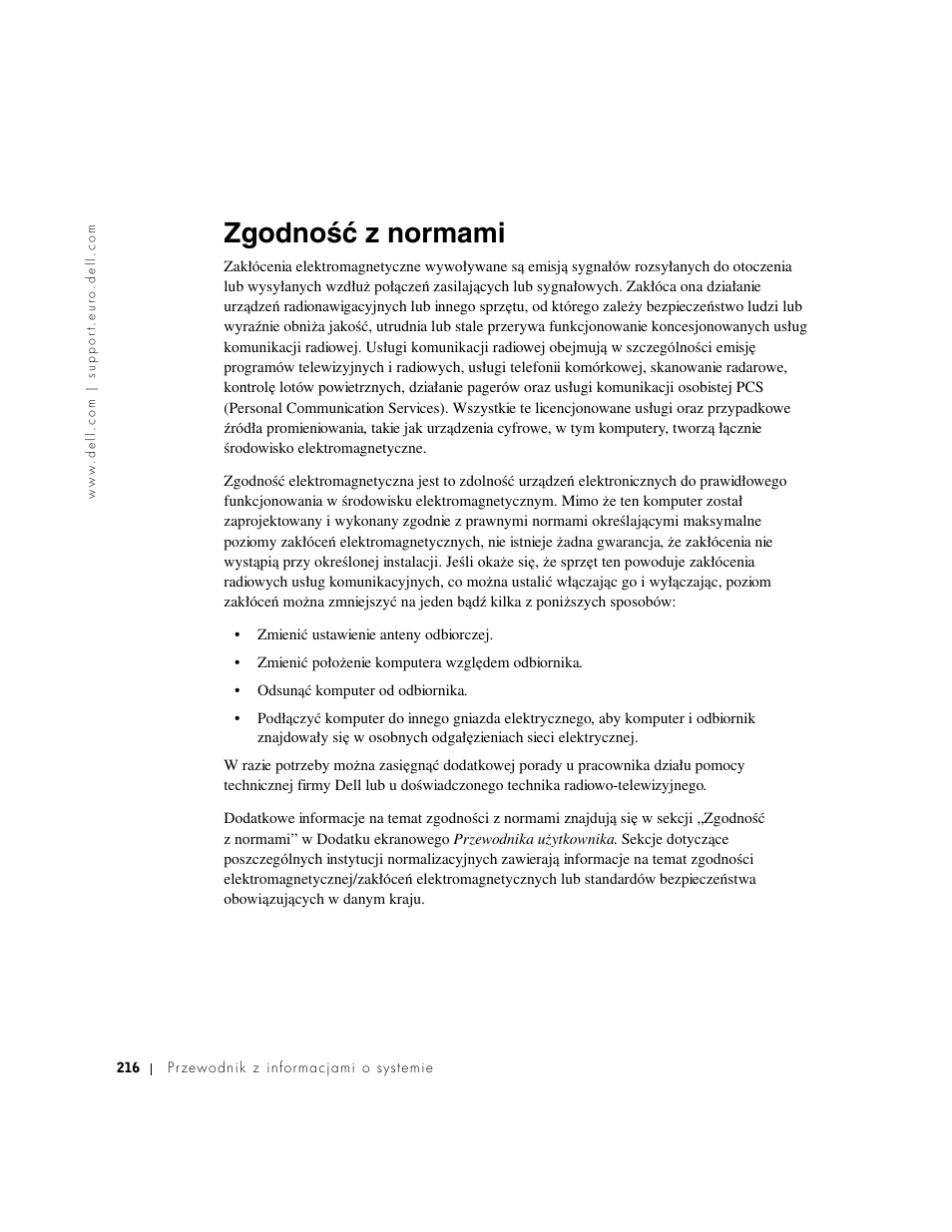 Zgodność z normami | Dell Latitude D500 User Manual | Page 218 / 352