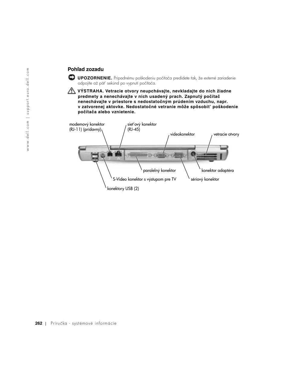 Pohľad zozadu, Pohűad zozadu | Dell Latitude D500 User Manual | Page 264 / 352