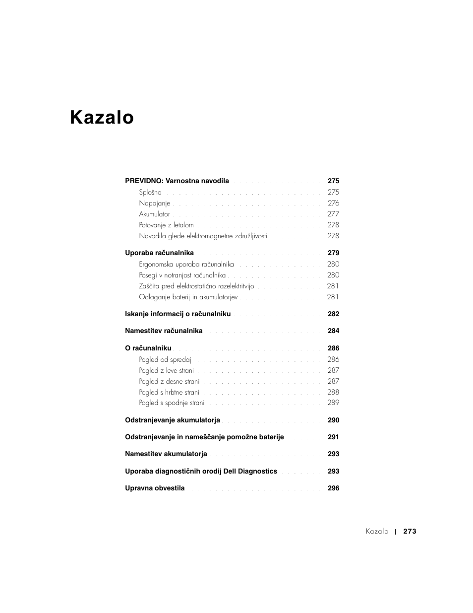 Kazalo | Dell Latitude D500 User Manual | Page 275 / 352