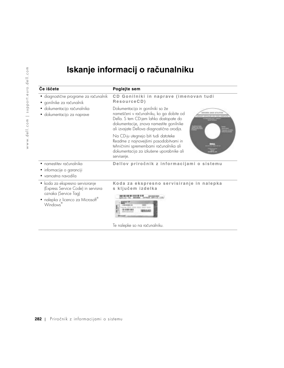 Iskanje informacij o računalniku | Dell Latitude D500 User Manual | Page 284 / 352