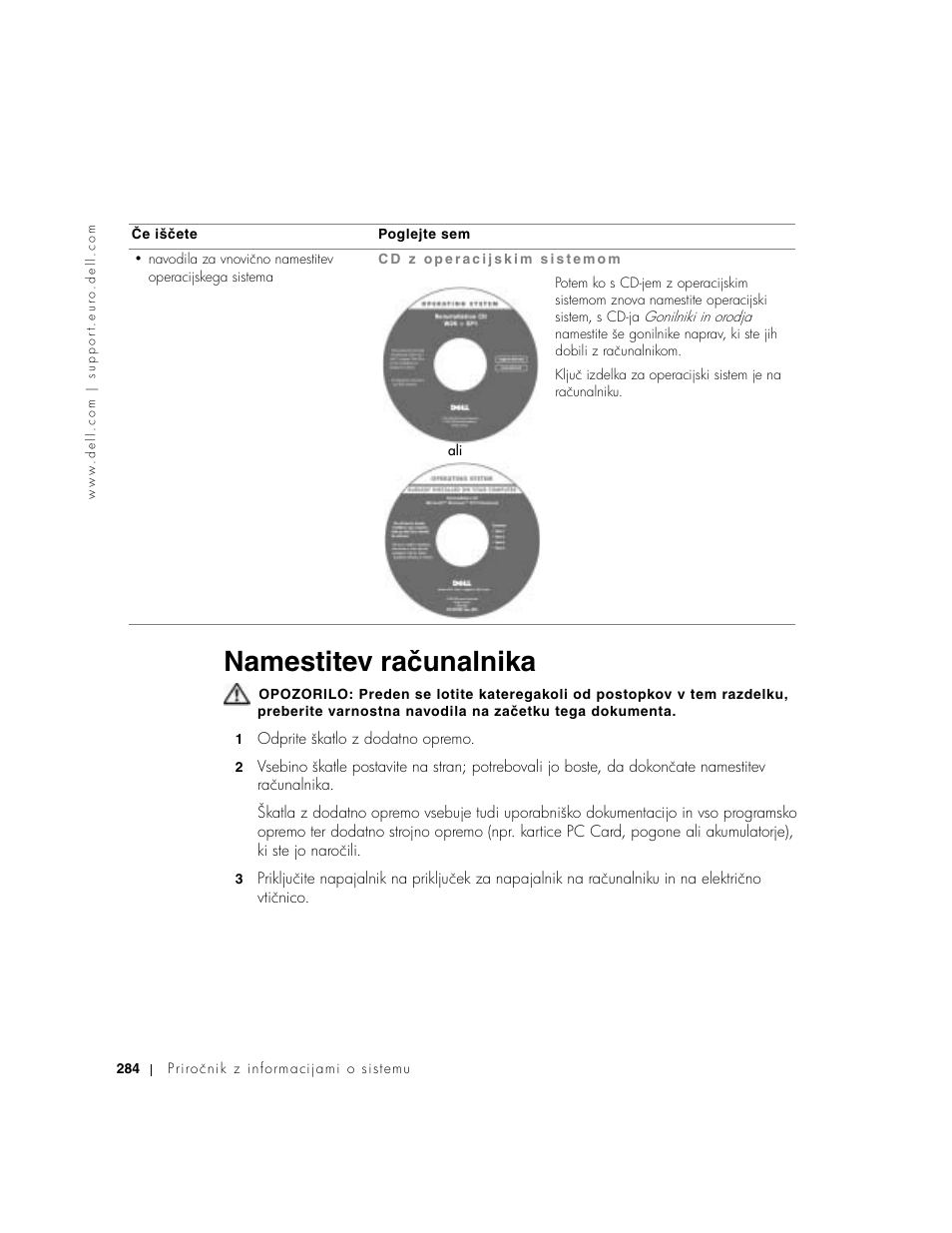 Namestitev računalnika | Dell Latitude D500 User Manual | Page 286 / 352