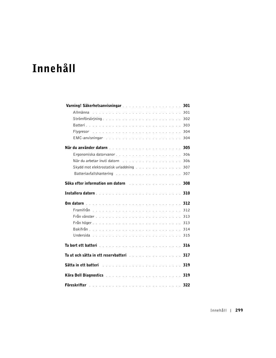 Innehåll | Dell Latitude D500 User Manual | Page 301 / 352