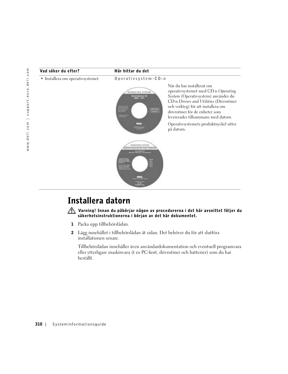 Installera datorn | Dell Latitude D500 User Manual | Page 312 / 352