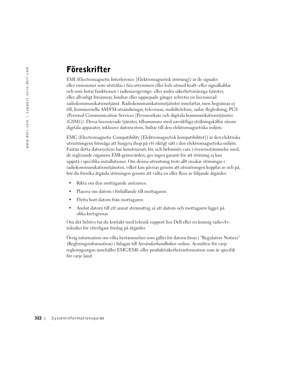 Föreskrifter | Dell Latitude D500 User Manual | Page 324 / 352