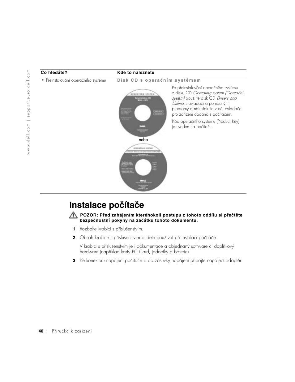 Instalace počítače | Dell Latitude D500 User Manual | Page 42 / 352