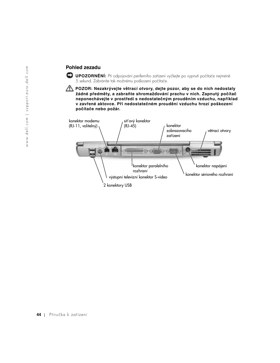 Pohled zezadu | Dell Latitude D500 User Manual | Page 46 / 352