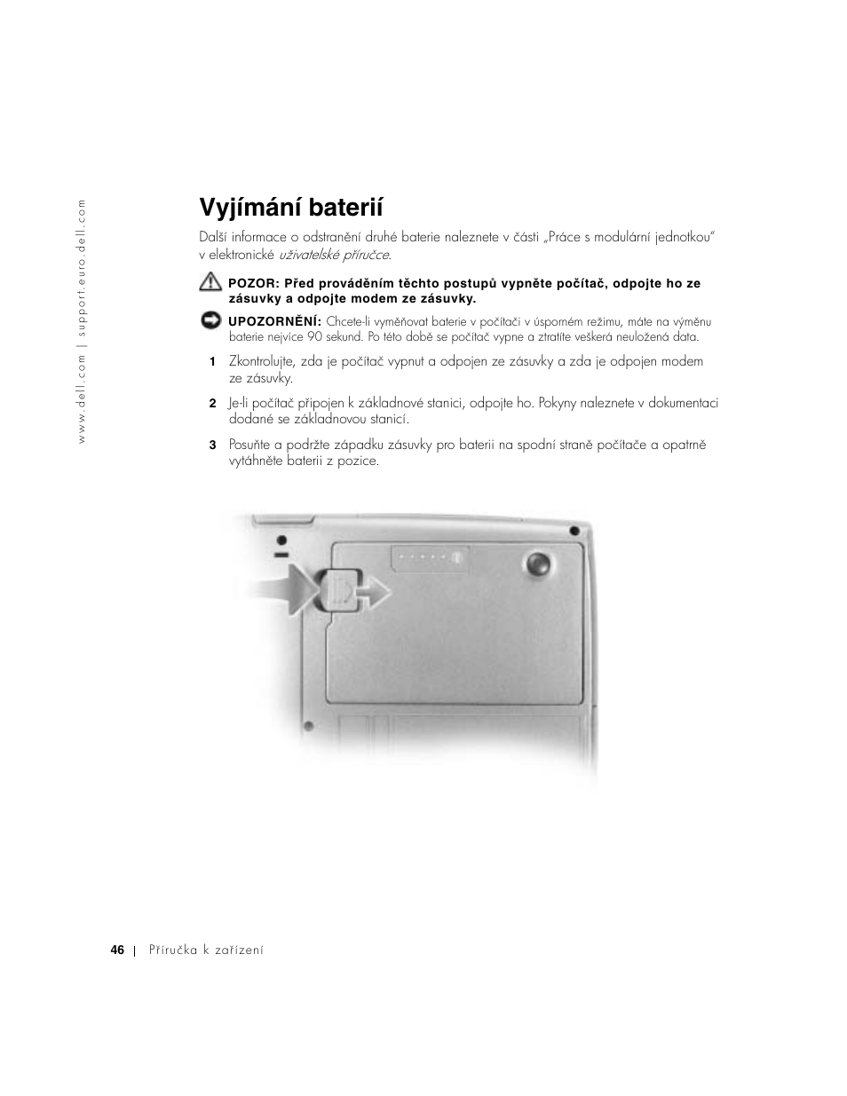 Vyjímání baterií | Dell Latitude D500 User Manual | Page 48 / 352