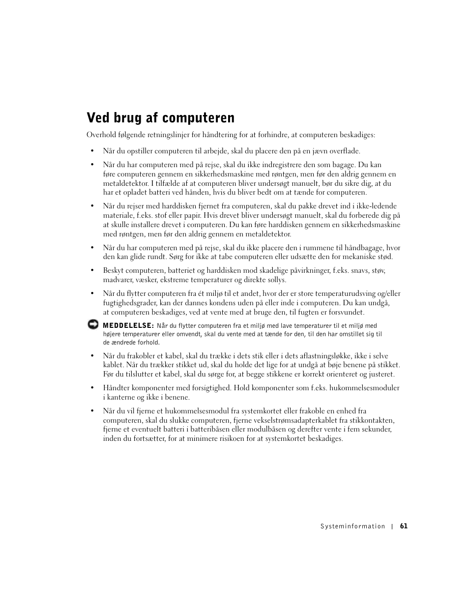 Ved brug af computeren | Dell Latitude D500 User Manual | Page 63 / 352