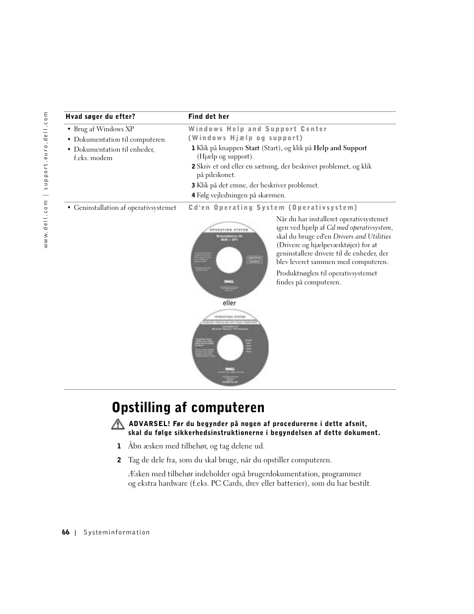 Opstilling af computeren | Dell Latitude D500 User Manual | Page 68 / 352