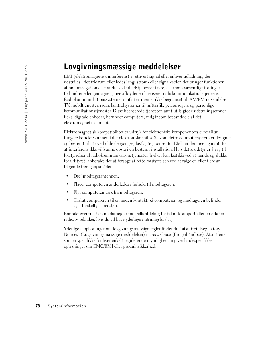 Lovgivningsmæssige meddelelser | Dell Latitude D500 User Manual | Page 80 / 352