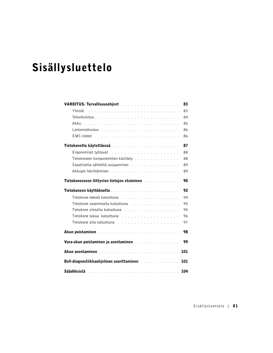 Sisällysluettelo | Dell Latitude D500 User Manual | Page 83 / 352