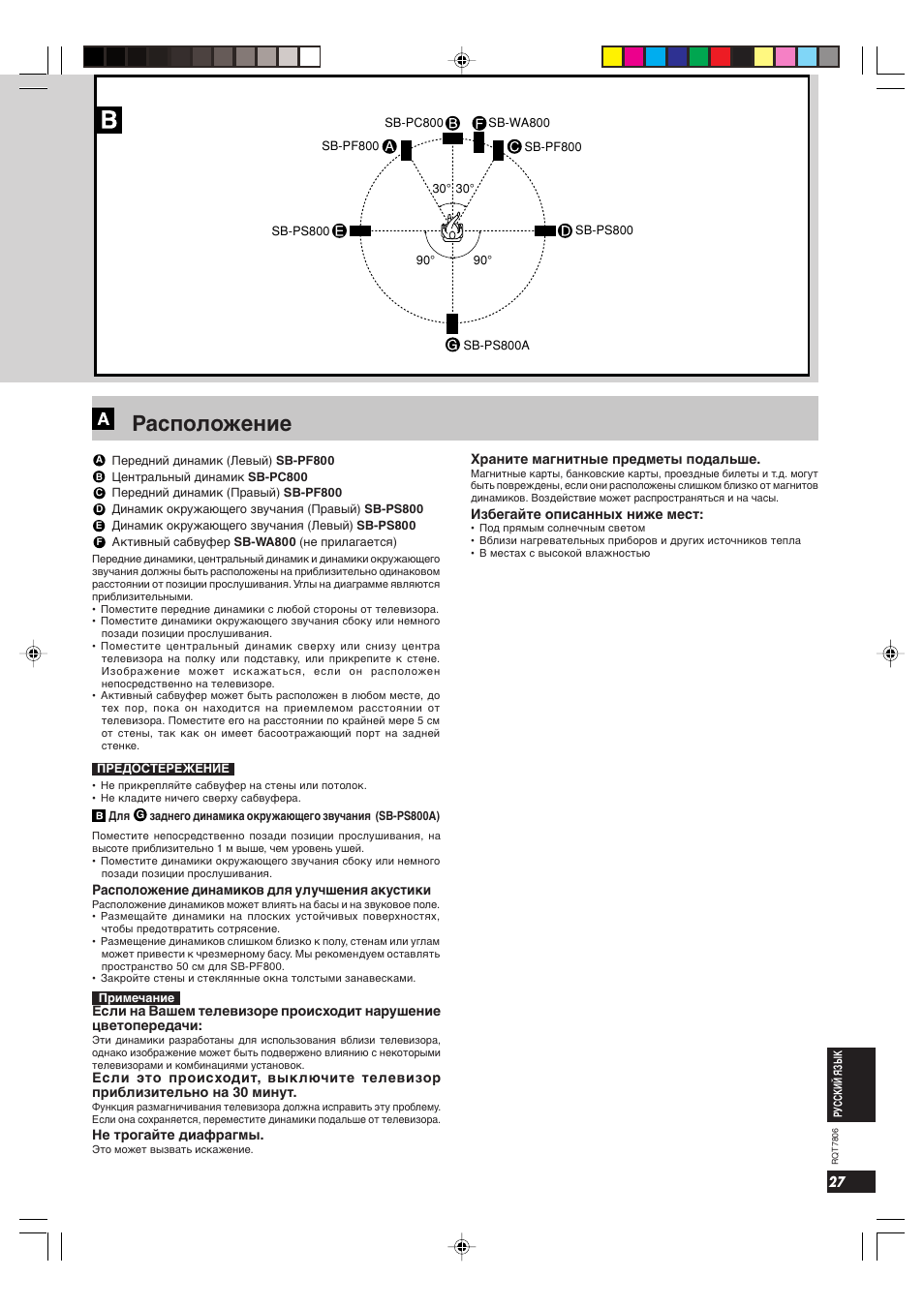 Расположение | Panasonic SB PF 800 User Manual | Page 27 / 32