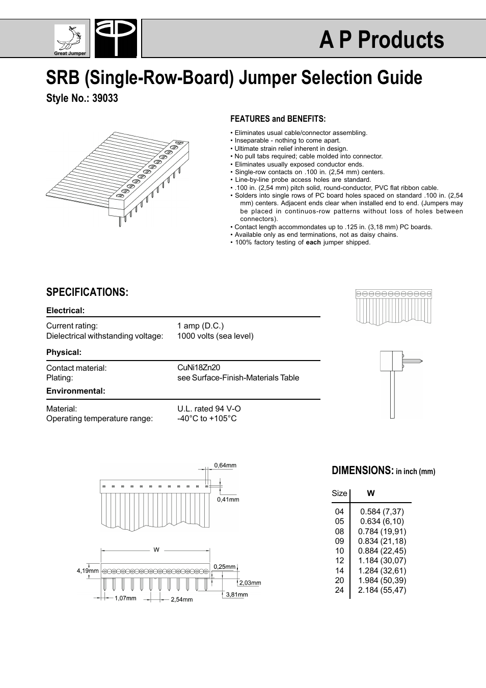 A P Products SRB (Single-Row-Board) Jumper User Manual | 2 pages