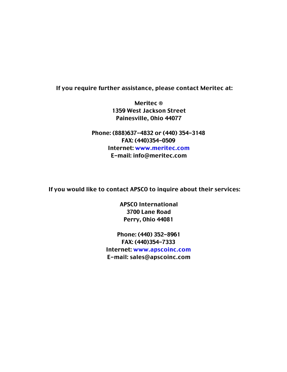 Contacting meritec | A P Products Meritec SMT Products Using Lead-Free Solder User Manual | Page 12 / 12