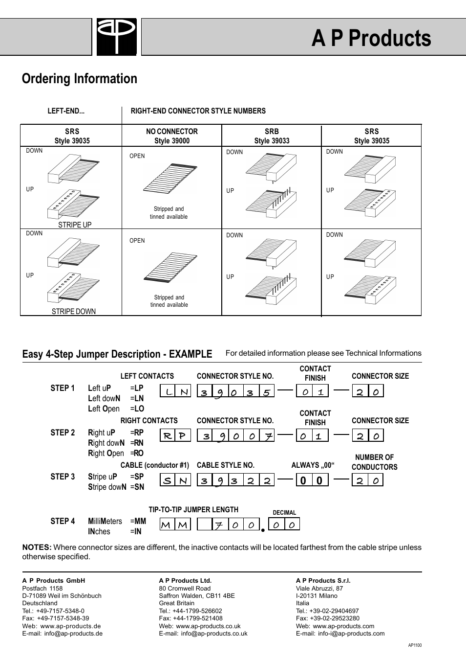 A p products, Ordering information | A P Products SRS (Single-Row-Socket) Jumper User Manual | Page 2 / 2