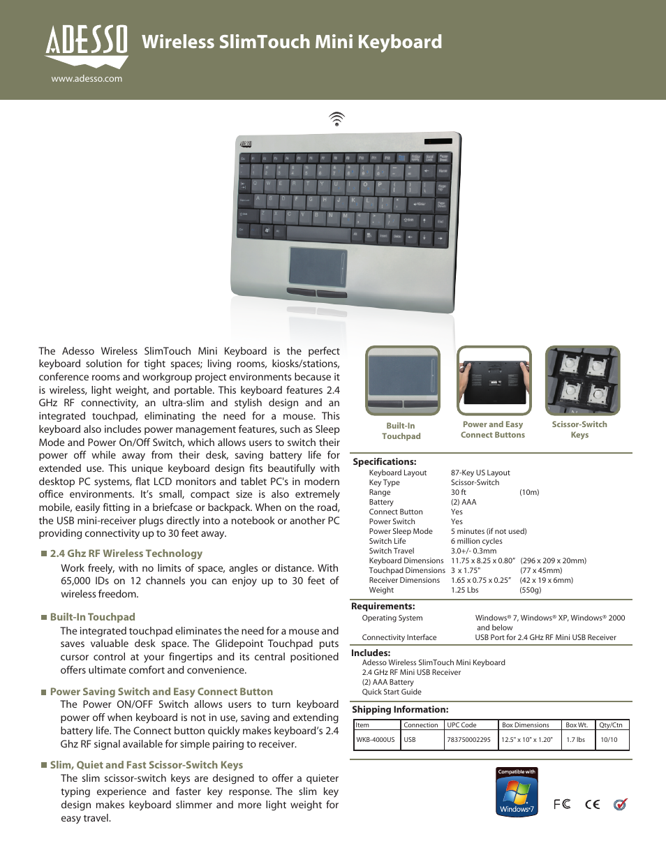 Adesso WKB-4000US User Manual | 1 page