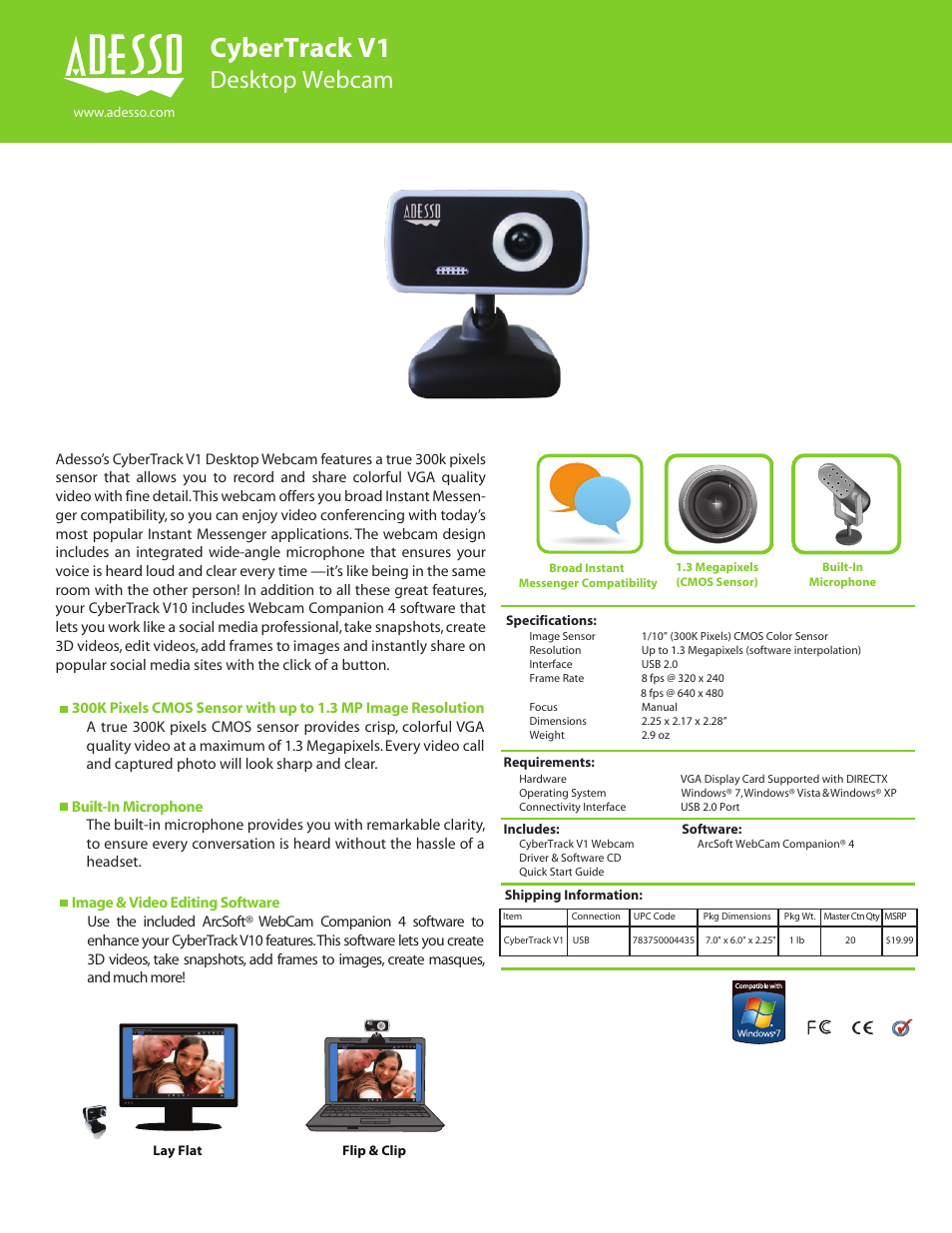 Adesso CyberTrack V1 User Manual | 2 pages