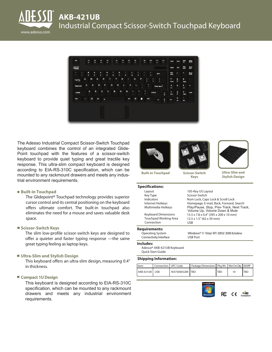 Adesso AKB-421UB User Manual | 1 page