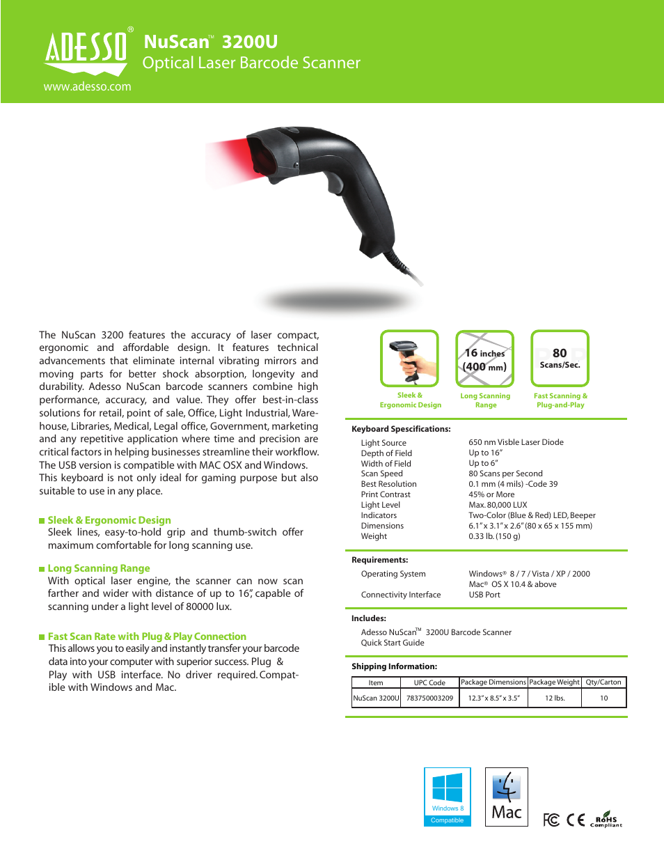 Adesso NuScan 3200U User Manual | 1 page