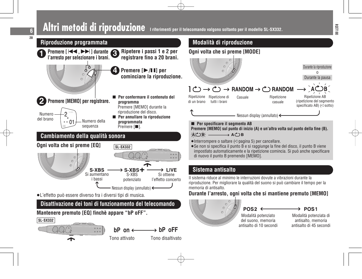 Altri metodi di riproduzione, Bp on bp off | Panasonic SL SX 330 User Manual | Page 20 / 88