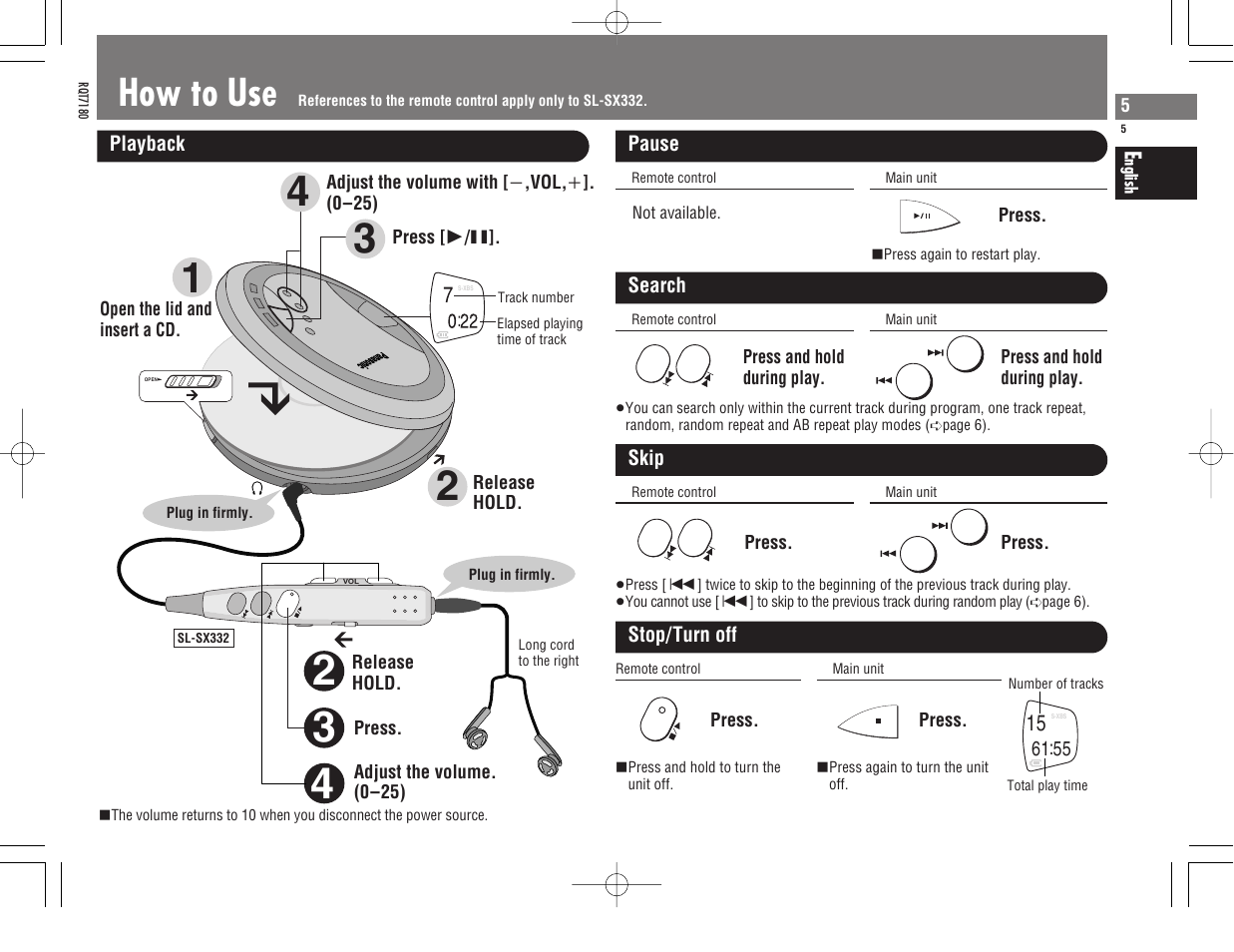 How to use | Panasonic SL SX 330 User Manual | Page 5 / 88