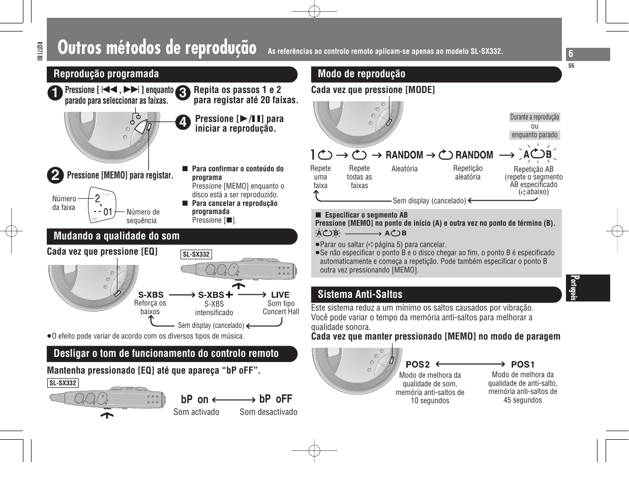 Outros métodos de reprodução, Bp on bp off | Panasonic SL SX 330 User Manual | Page 55 / 88