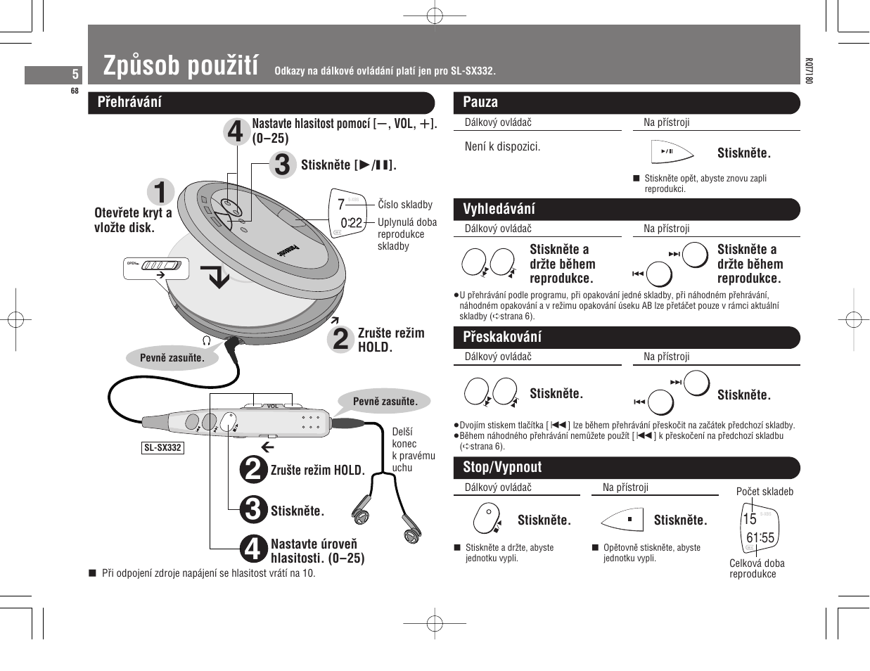 Zpûsob pouƒití | Panasonic SL SX 330 User Manual | Page 68 / 88