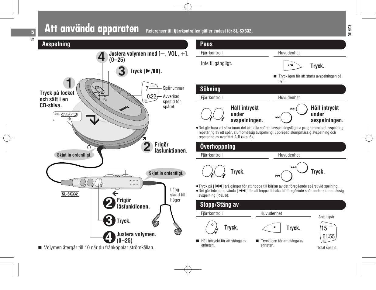Att använda apparaten | Panasonic SL SX 330 User Manual | Page 82 / 88