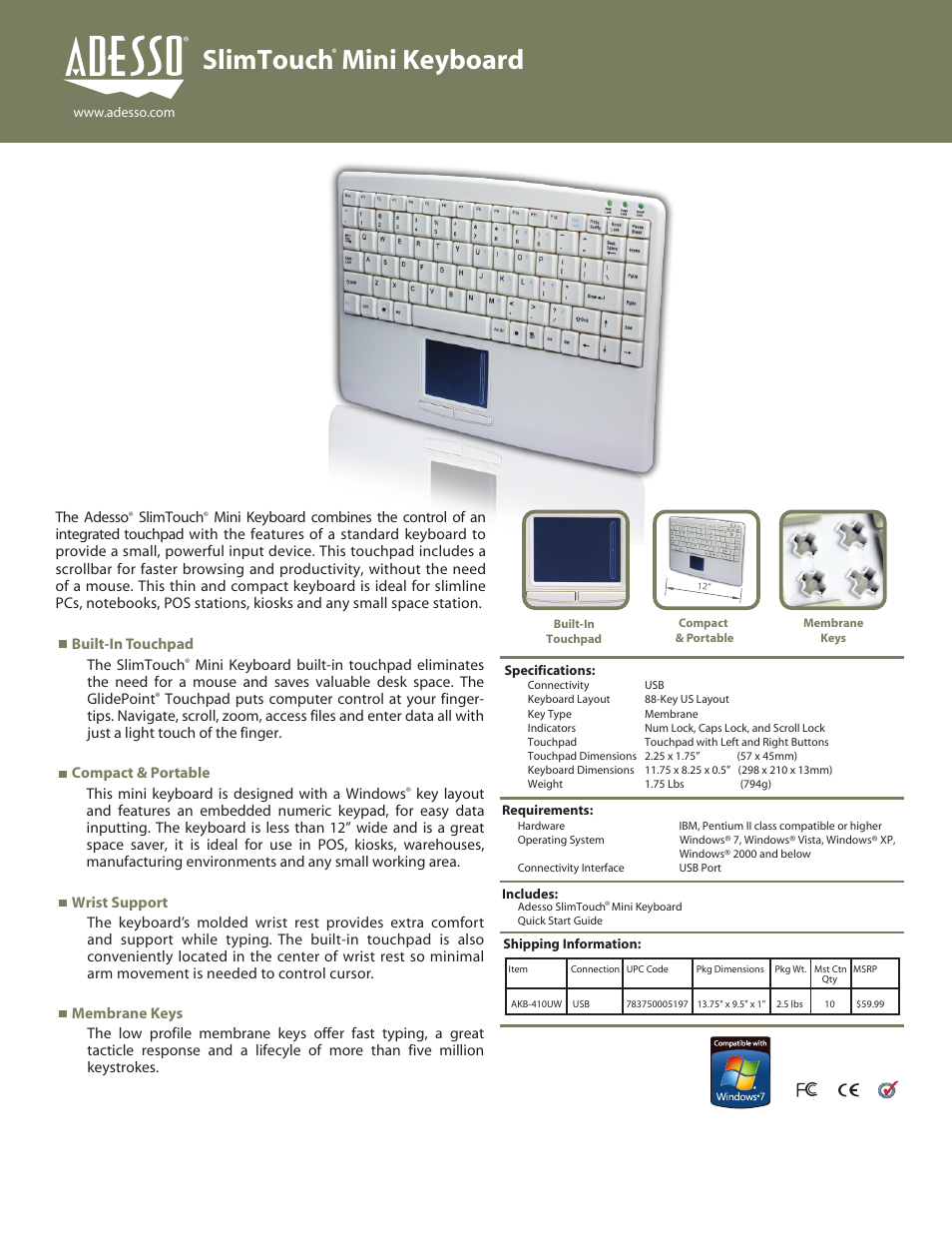 Adesso AKB-410UW User Manual | 1 page