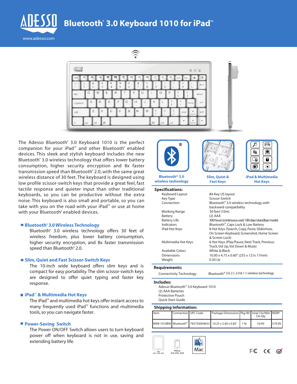 Adesso WKB-1010BW User Manual | 1 page