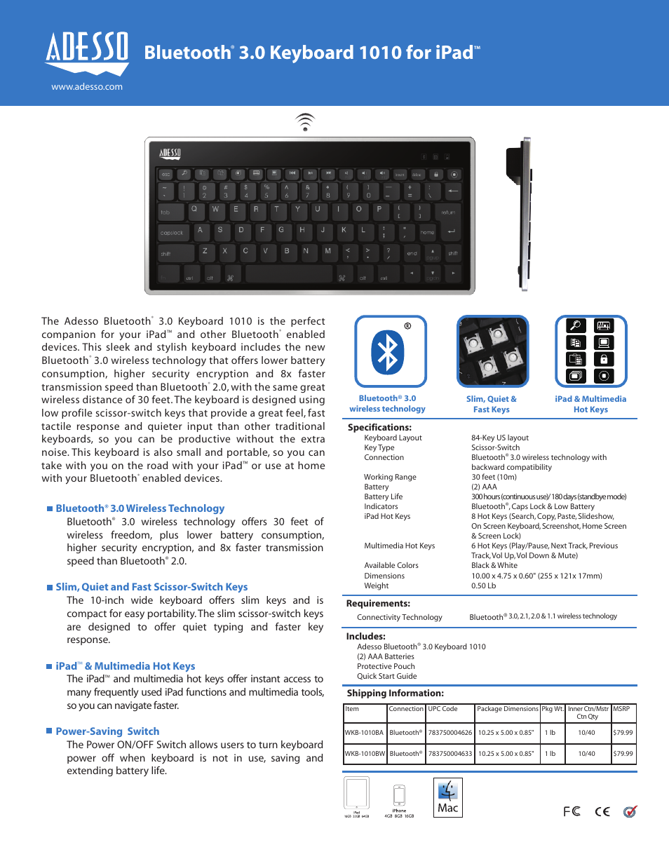 Adesso WKB-1010BA User Manual | 1 page