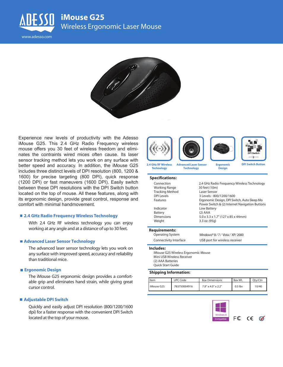 Adesso iMouse G25 User Manual | 1 page