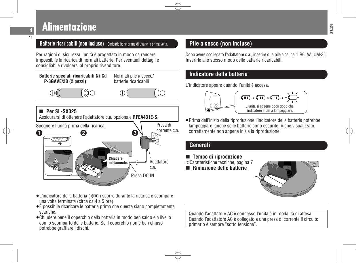 Alimentazione | Panasonic SL SX 330 EG A User Manual | Page 18 / 88