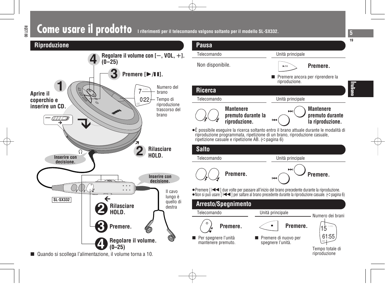 Come usare il prodotto | Panasonic SL SX 330 EG A User Manual | Page 19 / 88