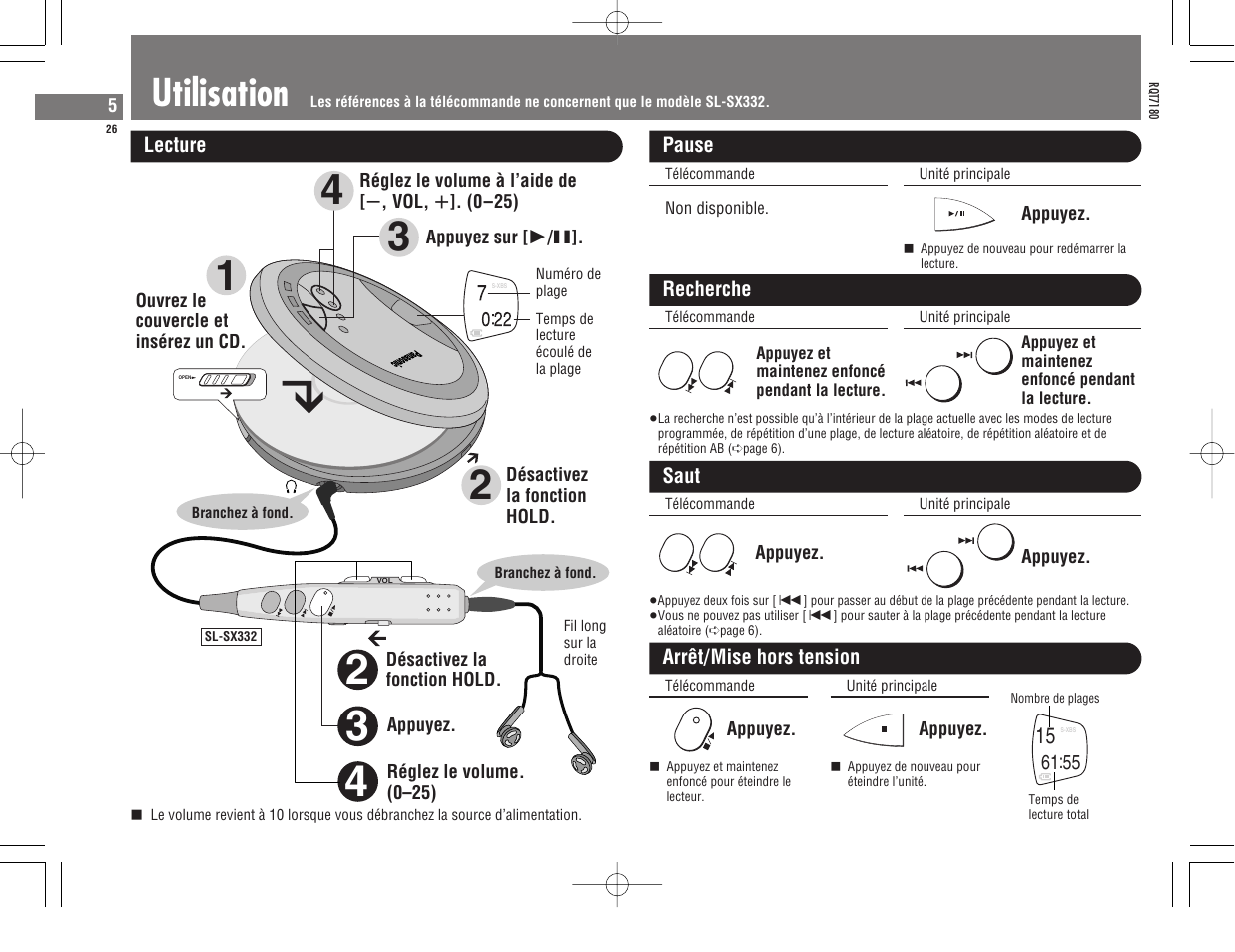 Utilisation | Panasonic SL SX 330 EG A User Manual | Page 26 / 88