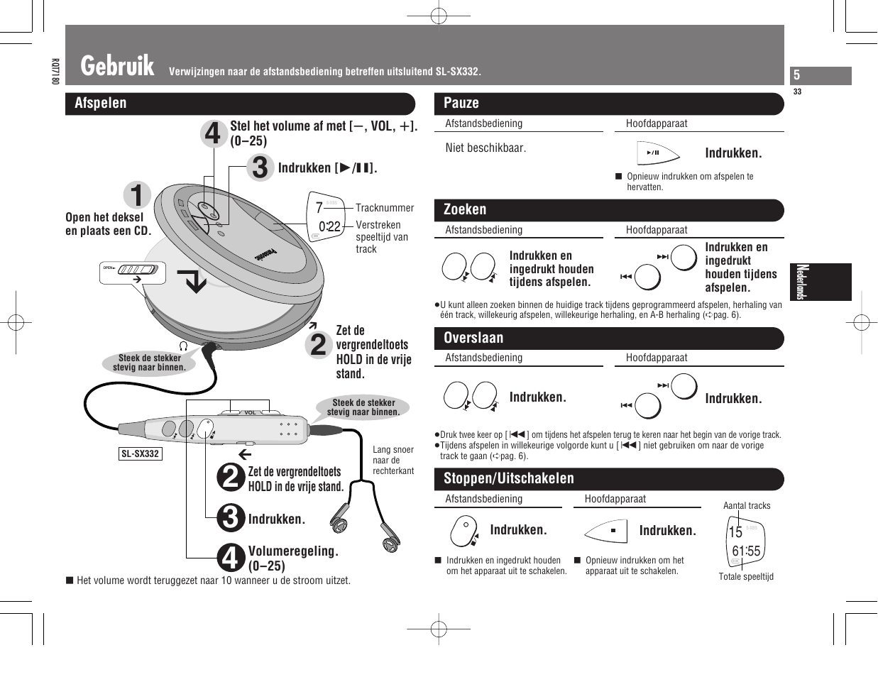 Gebruik | Panasonic SL SX 330 EG A User Manual | Page 33 / 88