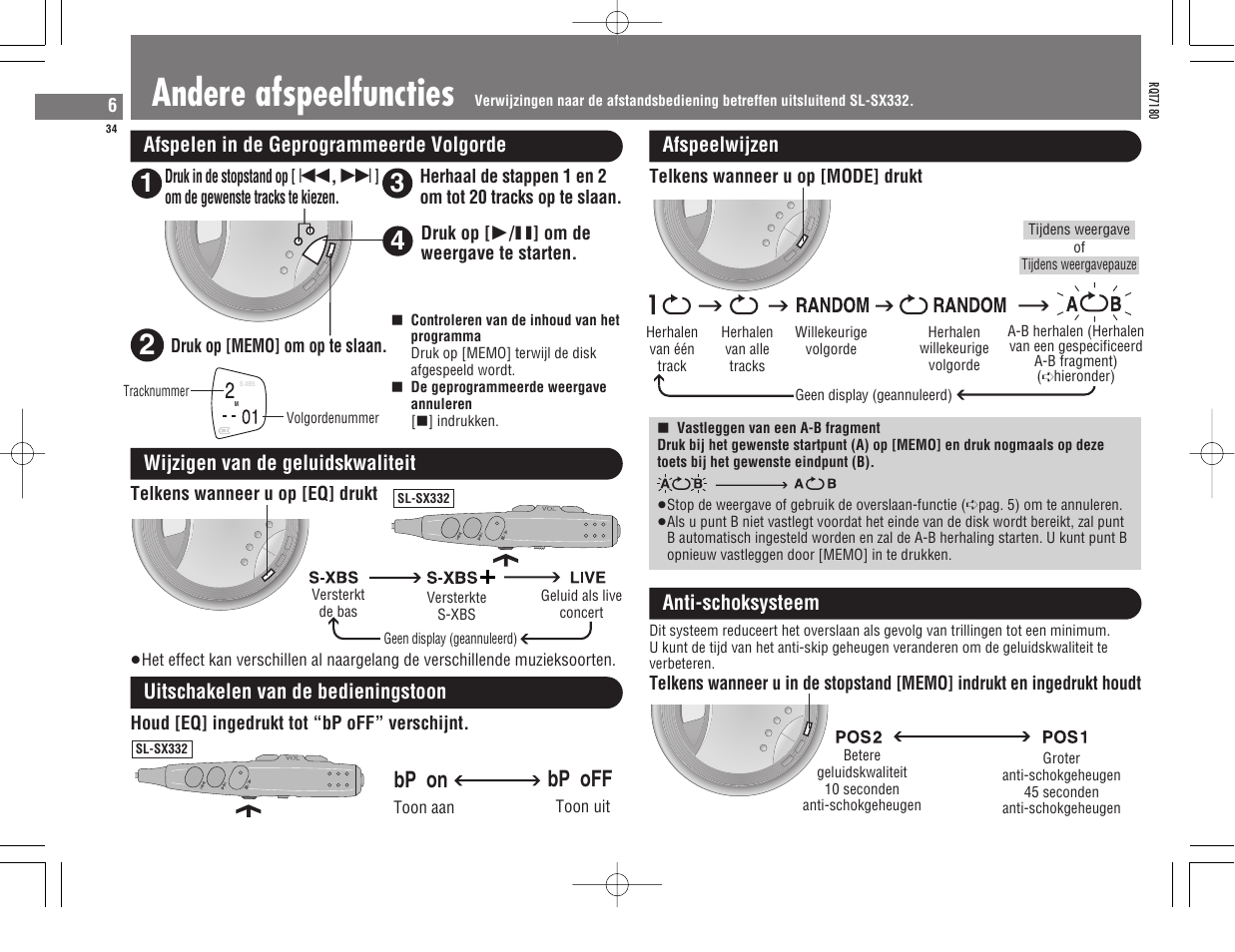 Andere afspeelfuncties, Bp on bp off | Panasonic SL SX 330 EG A User Manual | Page 34 / 88