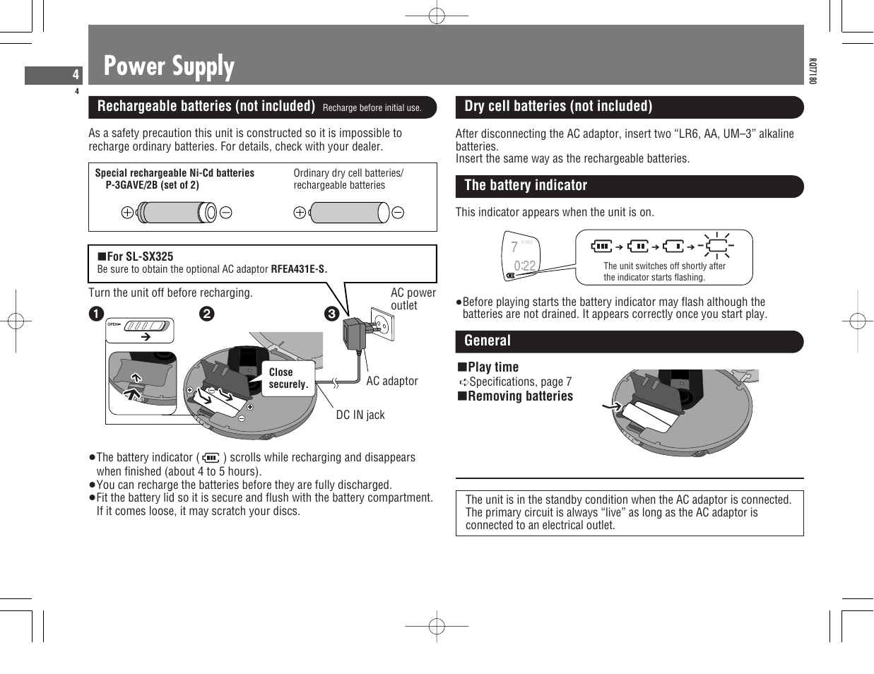 Power supply | Panasonic SL SX 330 EG A User Manual | Page 4 / 88