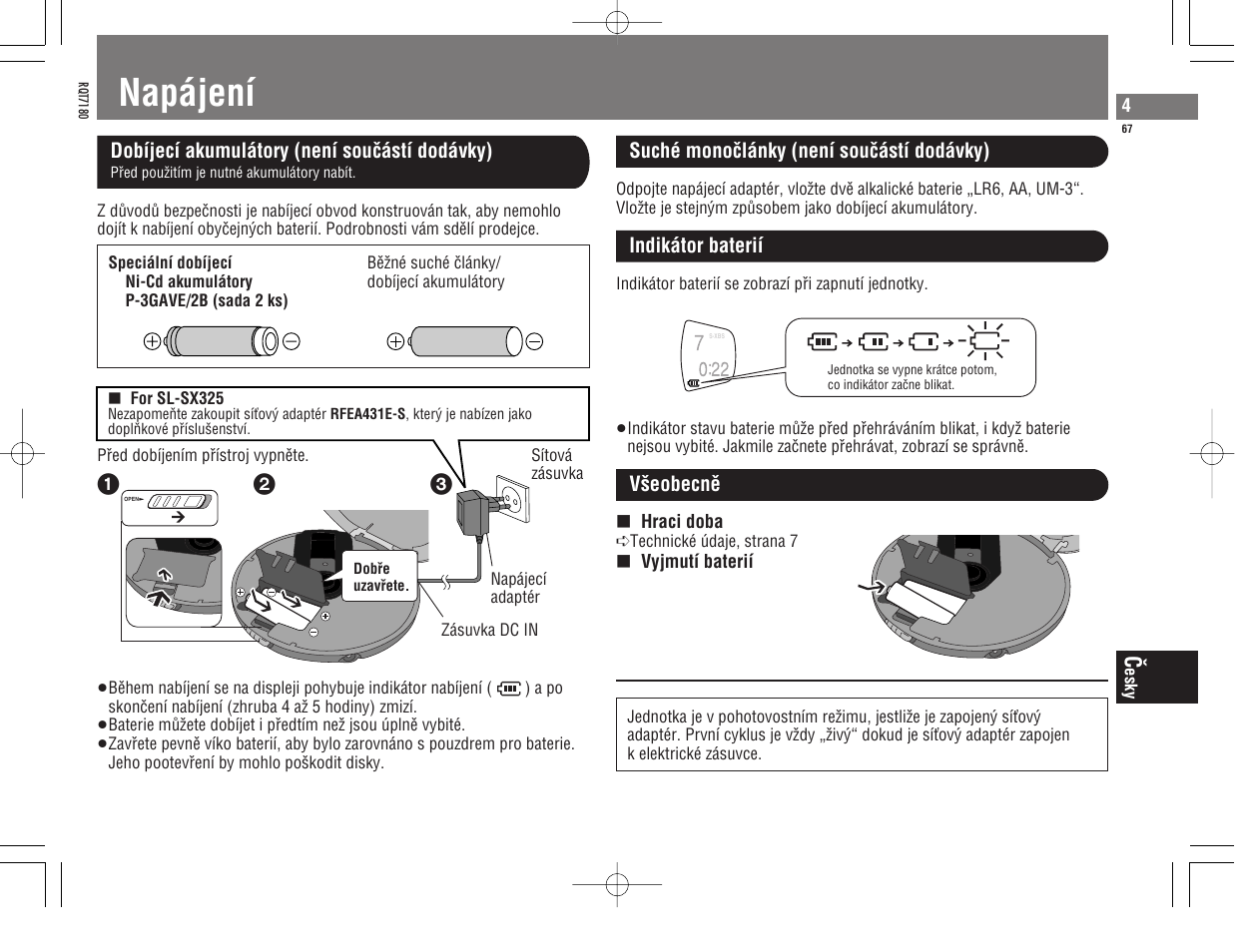 Napájení | Panasonic SL SX 330 EG A User Manual | Page 67 / 88