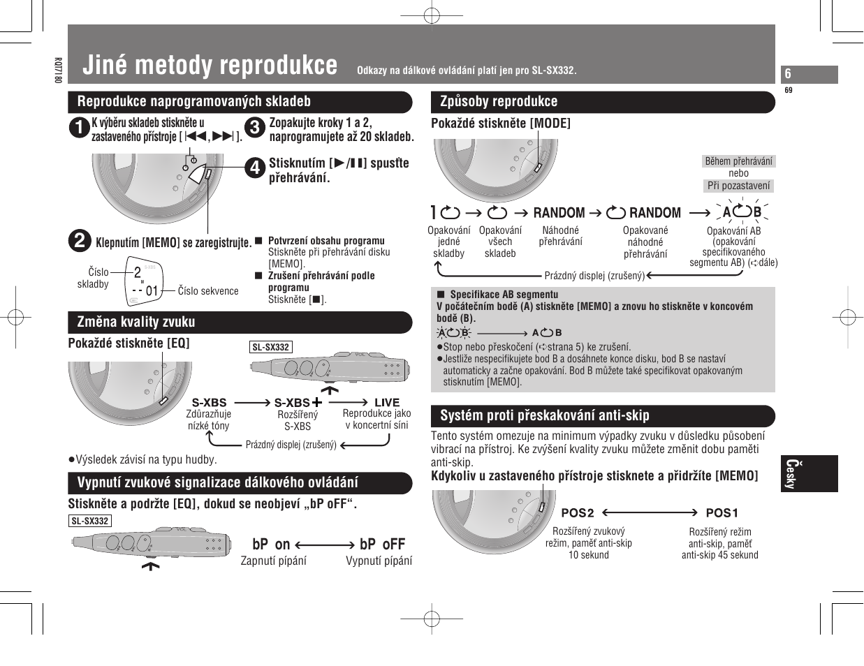 Jiné metody reprodukce, Bp on bp off | Panasonic SL SX 330 EG A User Manual | Page 69 / 88