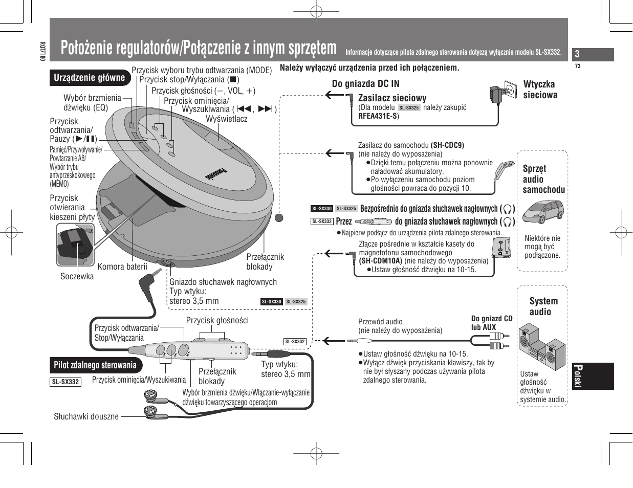 Poìoëenie regulatorów/poìàczenie z innym sprzètem | Panasonic SL SX 330 EG A User Manual | Page 73 / 88
